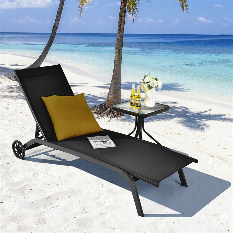 Eletriclife 6-Poisition Adjustable Outdoor Chaise Recliner with Wheels