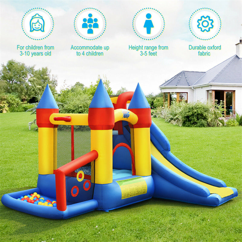 6-in-1 Kids Inflatable Bounce House Bouncy Castle Slide with Balls & 780W Blower