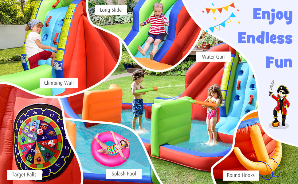 6-in-1 Pirate Ship Giant Water Park Kids Inflatable Water Slide Water Guns without Blower