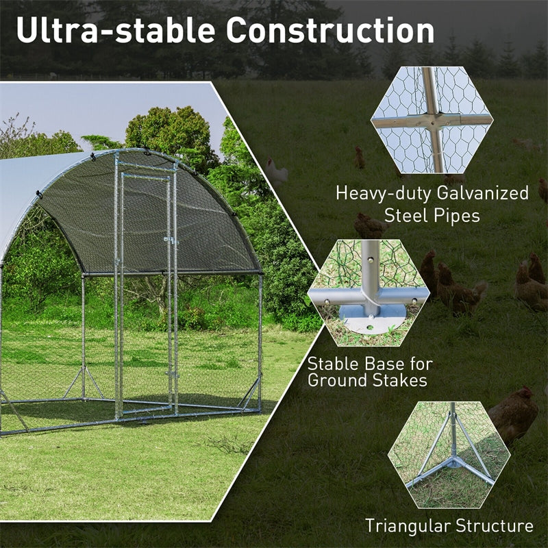 6.2ft Outdoor Metal Chicken Coop Galvanized Walk-in Dome Cage with Cover