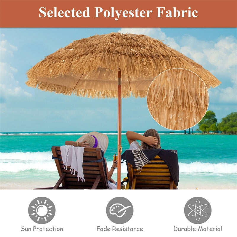 6.5 FT Portable Thatched Tiki Beach Umbrella with Tilt Mechanism