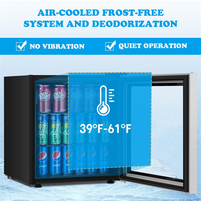 60 Cans Beverage Refrigerator Beer Cooler Mini Wine Soda Drink Fridge with Removable Shelves & Glass Door for Home Commercial Use