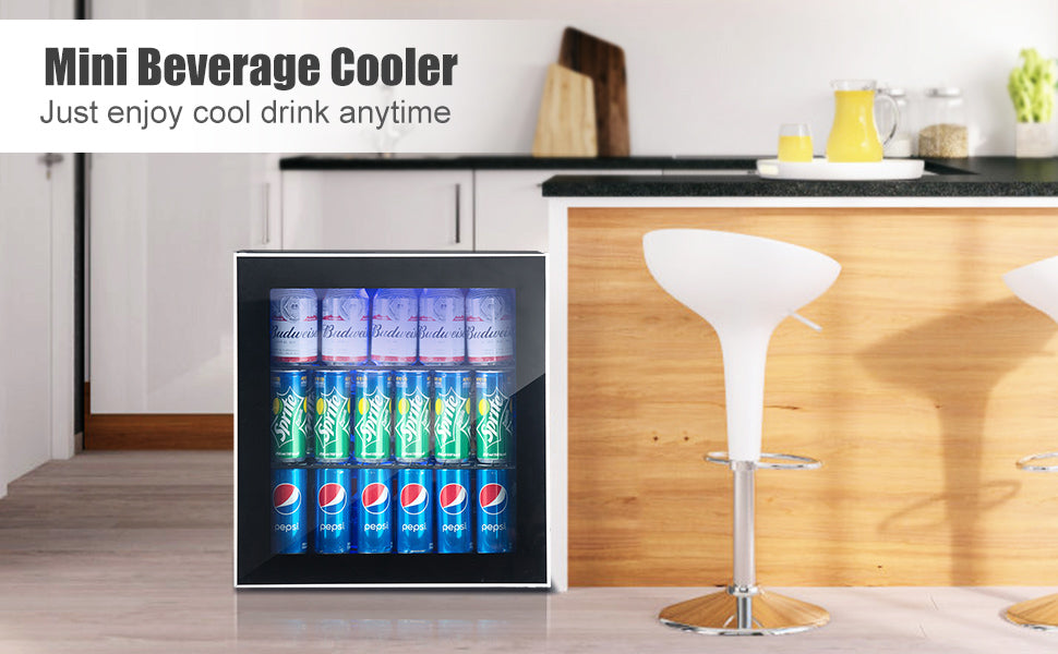 60 Cans Beverage Refrigerator Beer Cooler Mini Wine Soda Drink Fridge with Removable Shelves & Glass Door for Home Commercial Use