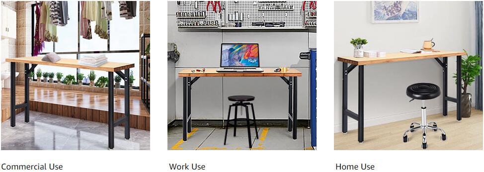 65" Multifunctional Workbench Heavy Duty Garage Workbench with Bamboo Tabletop & Triangle Reinforcement