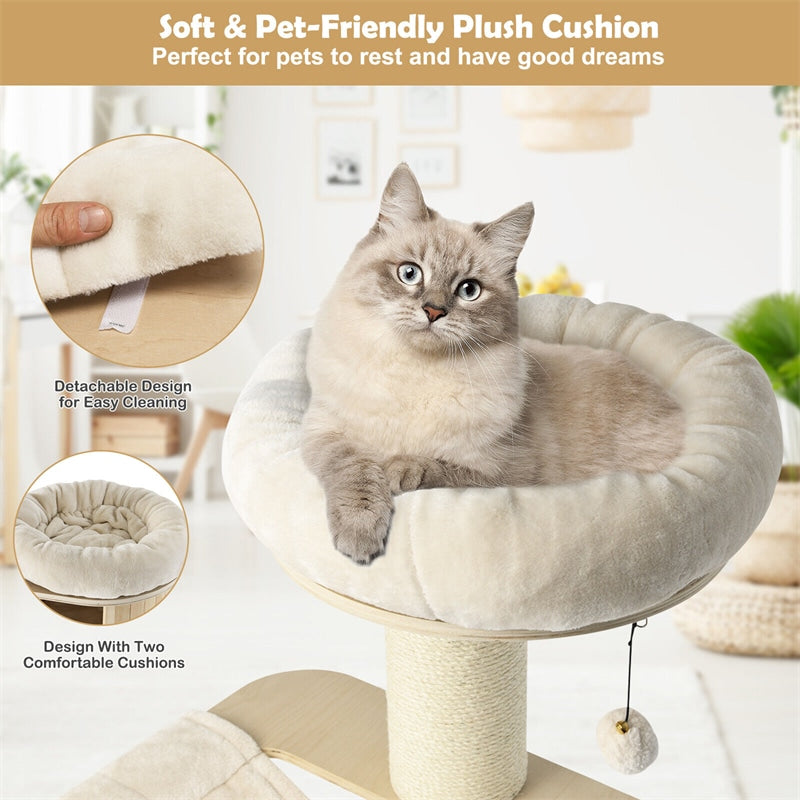 68.5" Tall Modern Cat Tree Condo 4-Level Large Wooden Cat Tower with Sisal Posts & Cushioned Hammock for Kitten Activity