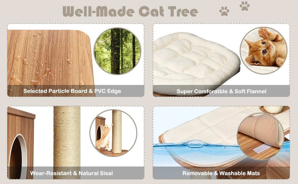 69" Tall Modern Cat Tree Multi-level Kitten Activity Tower with Cat Condo, Sisal Scratching Posts & Plush Cushions