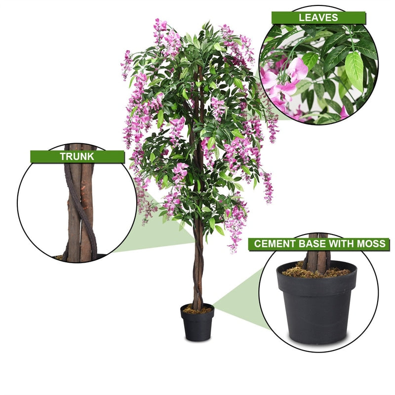 6 FT Ficus Artificial Tree Artificial Plants Wisteria Tree for Indoor Outdoor Office Living Room Décor