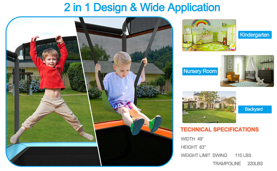 6FT 2-in-1 Kids Fitness Trampoline with Swing and Safety Enclosure Net