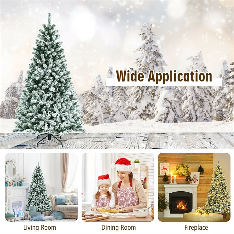 6FT Pre-Lit Snow-Flocked Hinged Christmas Tree with 928 Branch Tips