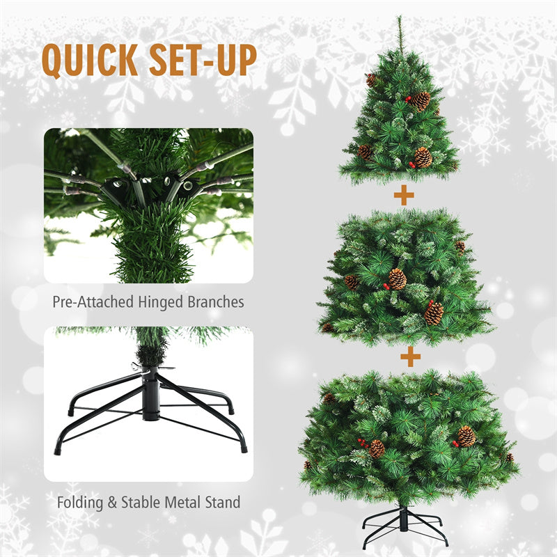 8FT Unlit PVC Artificial Christmas Tree Hinged Pine Tree with Metal Stand