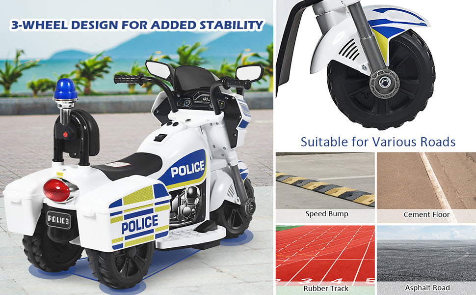 6V 3-Wheel Battery Powered Kids Ride On Police Motorcycle