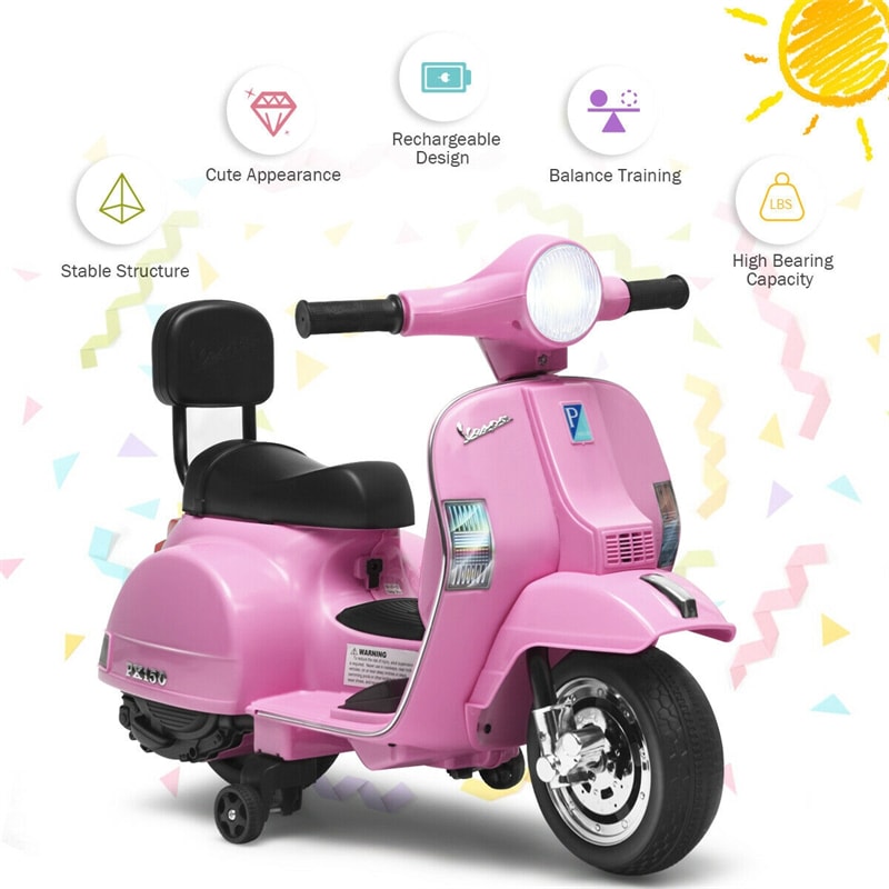 6V Battery Powered Kids Ride On Vespa Scooter Motorcycle for Toddler