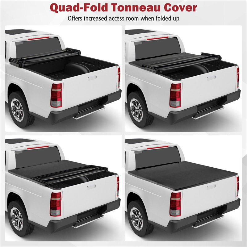 6.5FT Soft Quad-Fold Tonneau Cover Weatherproof Truck Bed Cover for 15-23 Ford F150 Standard Short Bed