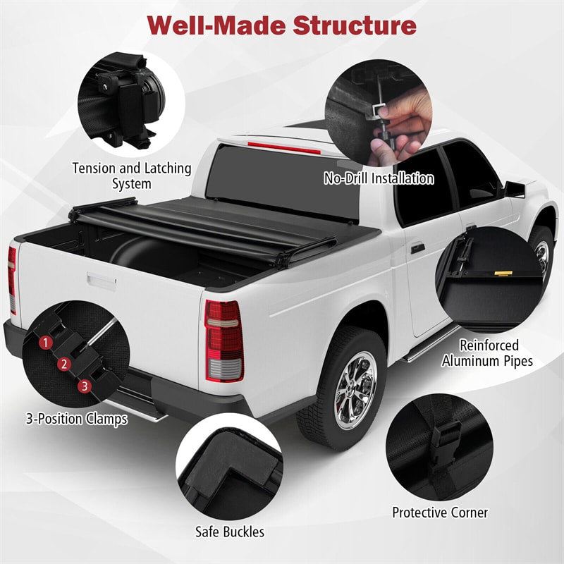 6.5FT Soft Quad-Fold Tonneau Cover Weatherproof Truck Bed Cover for 15-23 Ford F150 Standard Short Bed