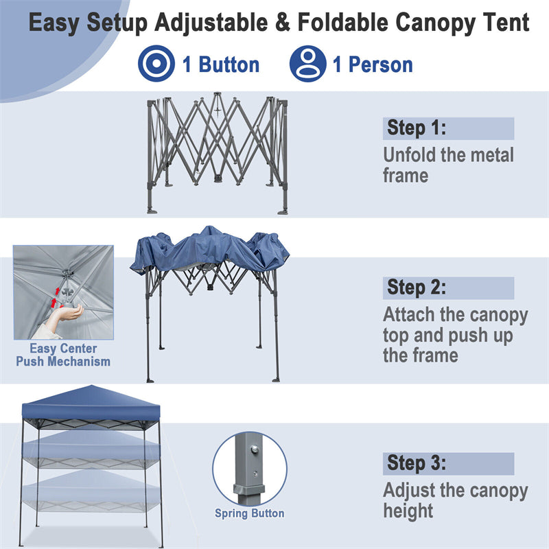 6.6' x 6.6' Pop Up Canopy 1 Person Setup Instant Canopy Tent Portable Outdoor Canopy with Center Lock & Carrying Bag