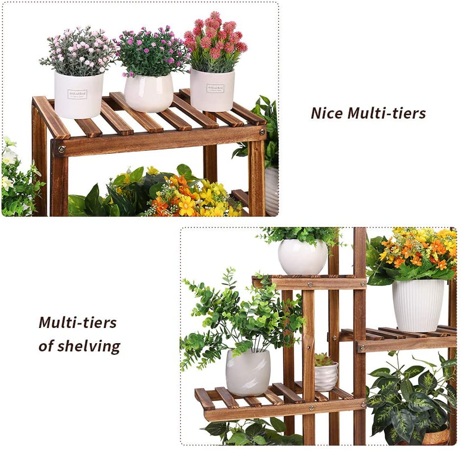 6 Tier Flower Rack Wood Plant Stand Versatile Storage Shelf