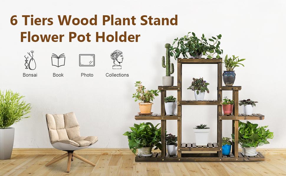 6 Tier Flower Rack Wood Plant Stand Versatile Storage Shelf