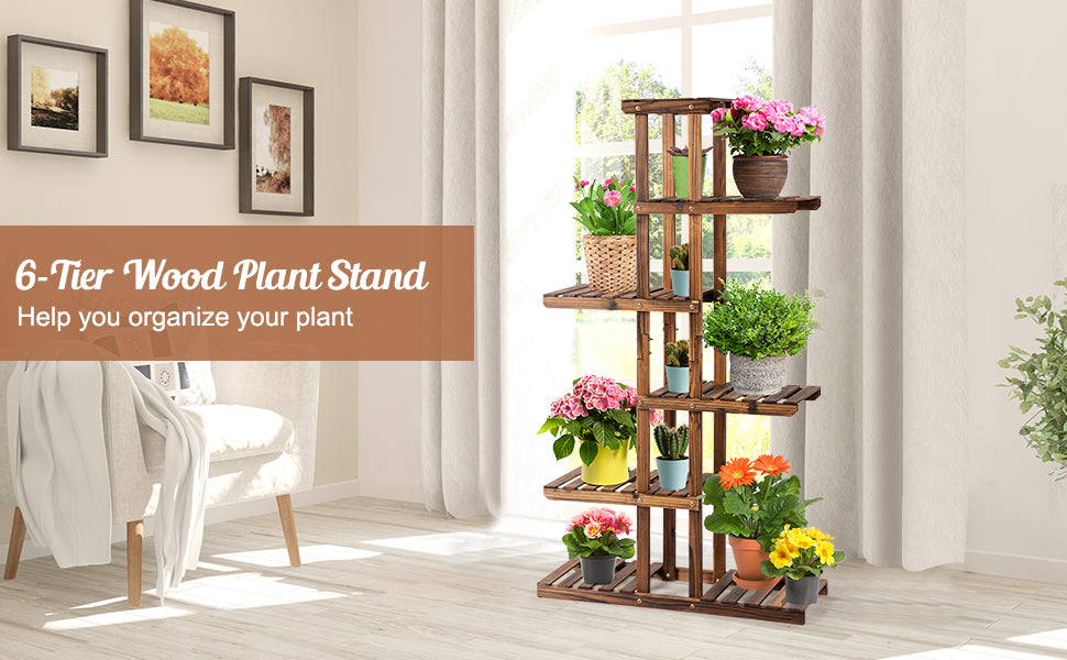 6 Tier Garden Wood Plant Rack Stand Flower Shelf