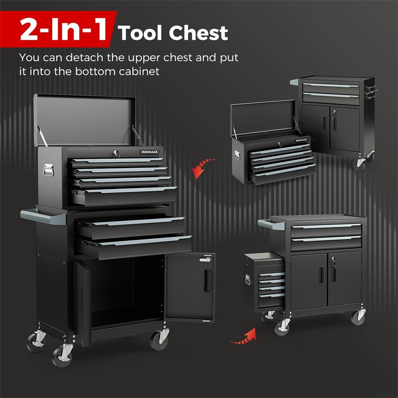 6-Drawer Extra Large Rolling Tool Chest 2-in-1 Heavy-Duty High Capacity Tool Box Storage Cabinet with Universal Lockable Wheels for Workshop Garage
