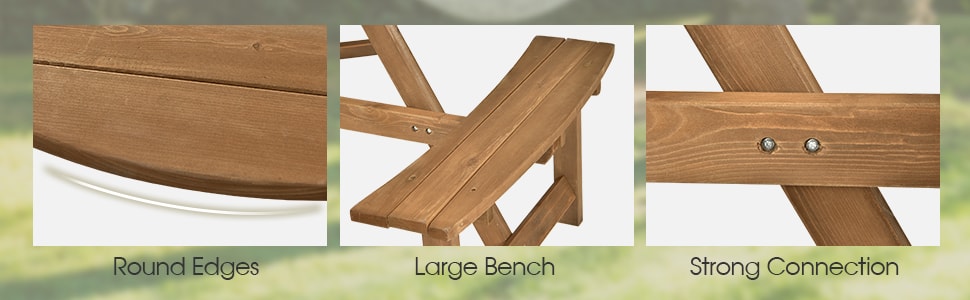 6 Person Wooden Picnic Table Bench Set Outdoor Table with 3 Built-in Benches & Umbrella Hole