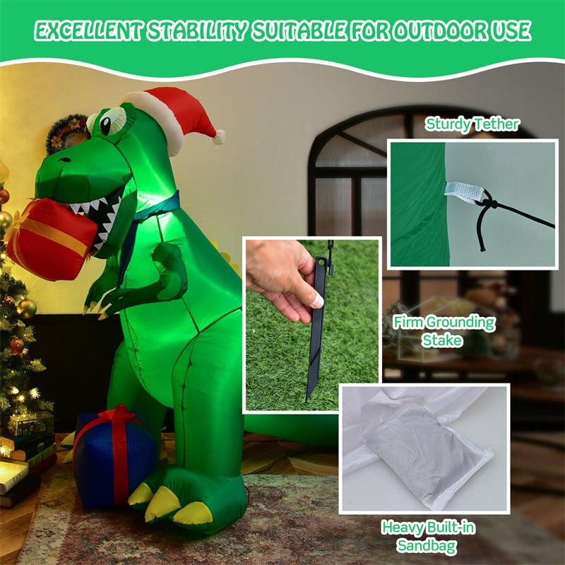 6ft Christmas Inflatable Dinosaur Built-in LED Lights Blower for Indoor Outdoor Decoration