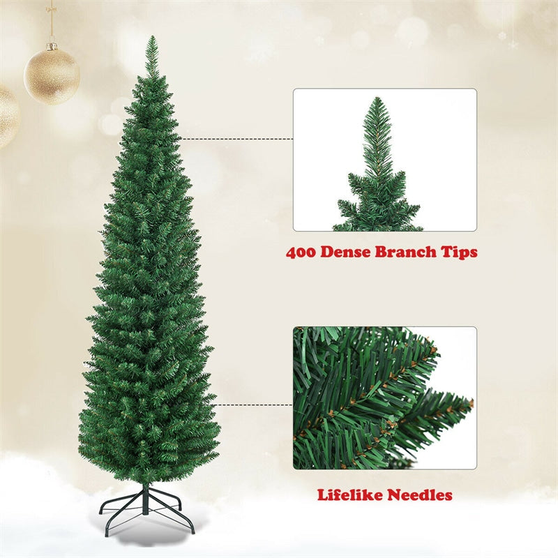 6ft PVC Artificial Slim Pencil Christmas Tree with Metal Stand