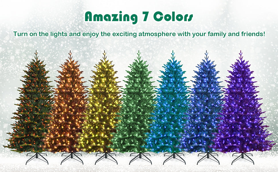 7ft Pre-lit Hinged Artificial Christmas Tree with APP Controlled LED Lights