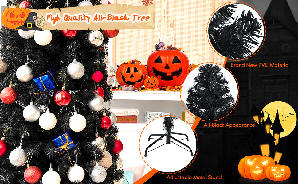 6ft Unlit Black Pencil Artificial Christmas Halloween Tree for Indoor Decor