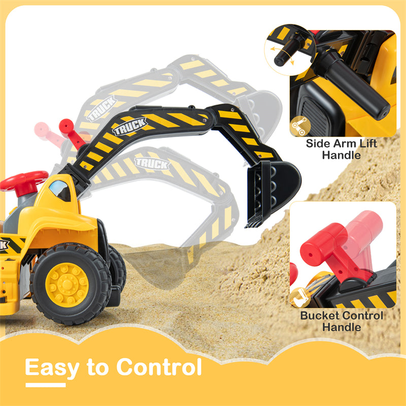 6V Battery Kids Ride On Excavator Toddler Bulldozer Digger Construction Vehicle with Folding Basketball Hoop & Underneath Storage