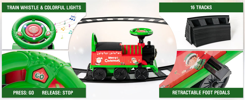 6V Battery Powered Kids Electric Ride on Train 6 Wheels Motorized Train Toy with Tracks & Storage Seat