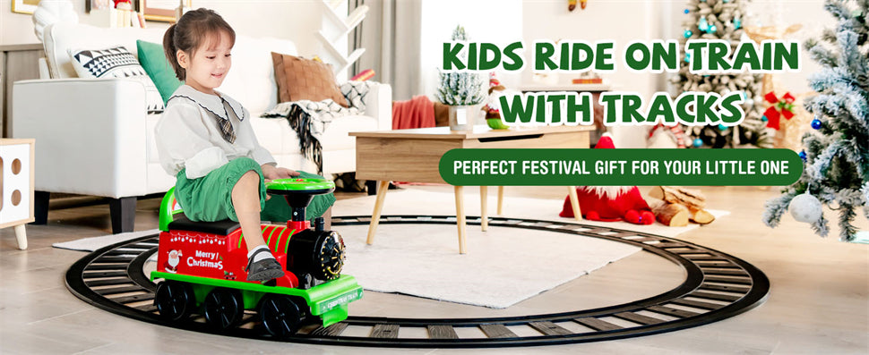 6V Battery Powered Kids Electric Ride on Train 6 Wheels Motorized Train Toy with Tracks & Storage Seat