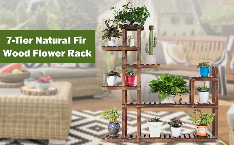 7-Tier Wooden Plant Display Storage Shelf Flower Rack