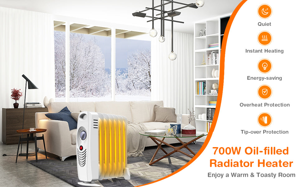 700W Portable Electric Oil Filled Space Radiator Heater for Home Indoor