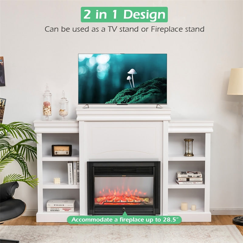 Chairliving 70 Inch Electric Fireplace Mantel TV Stand Media Entertainment Center with Side Book Shelves