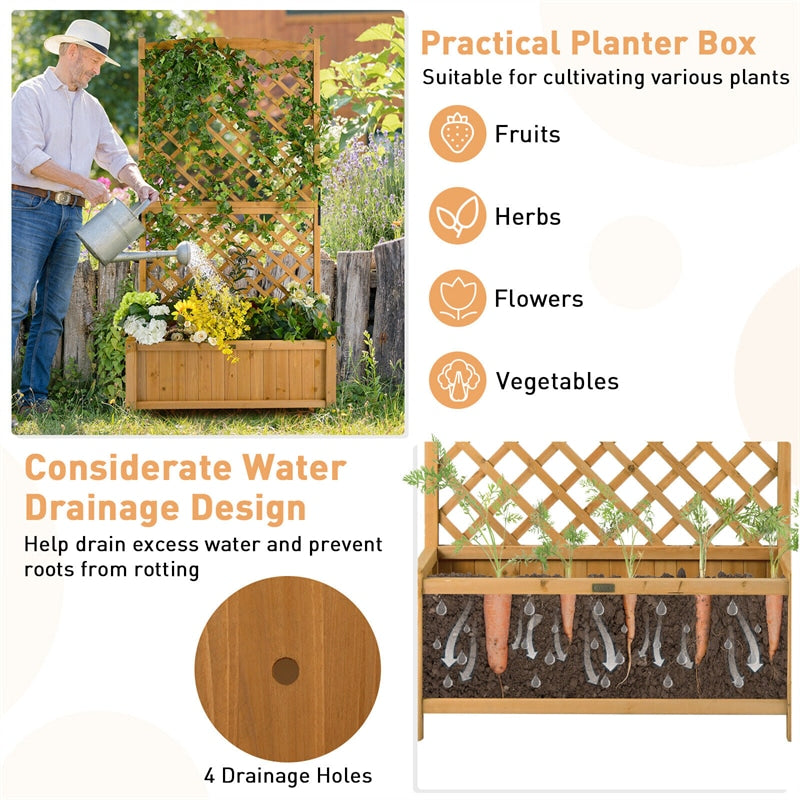 71" Tall Raised Garden Bed Indoor & Outdoor Wooden Planter Box with Trellis for Plant Flower Climbing Pot Hanging