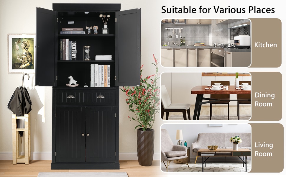 72" Tall Kitchen Pantry Cabinet Cupboard Freestanding Large Storage Cabinet with Drawer & Adjustable Shelves for Living Room Kitchen