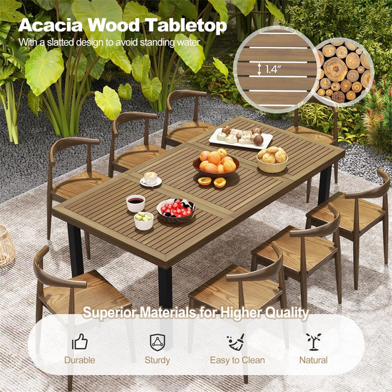 79" Acacia Wood Dining Table 8-Person Patio Table Outdoor Indoor Rectangular Bistro Table with 1.9” Umbrella Hole & Metal Legs