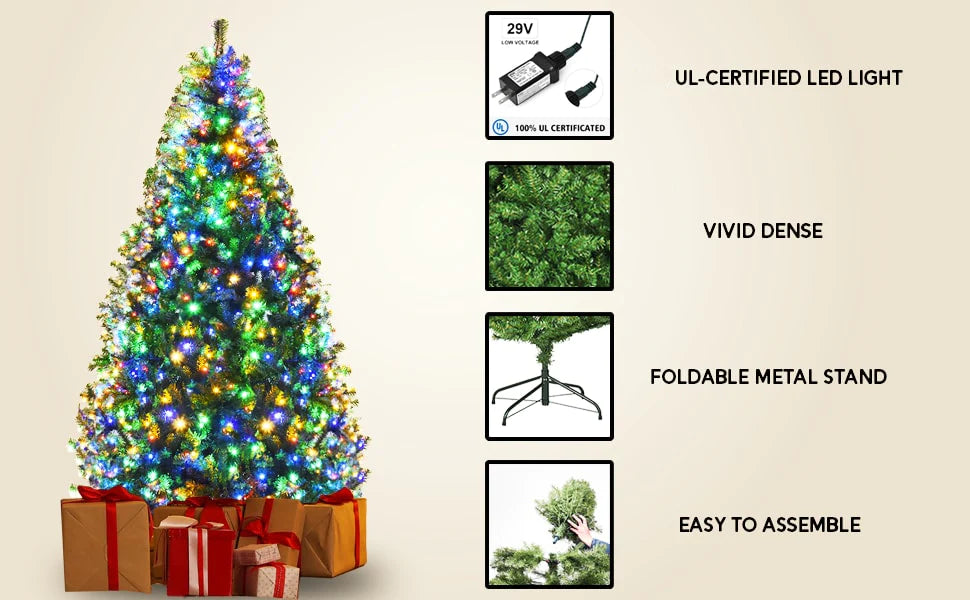 Pre-lit Artificial Christmas Tree Hinged Xmas Tree Auto-Spread/Close up Branch 11 Flash Modes