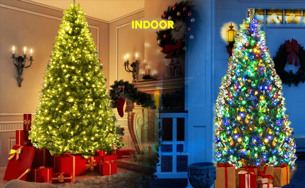 9FT Pre-lit Multicolor Christmas Tree Hinged Artificial Xmas Tree with 1000 LED Lights & Metal Stand