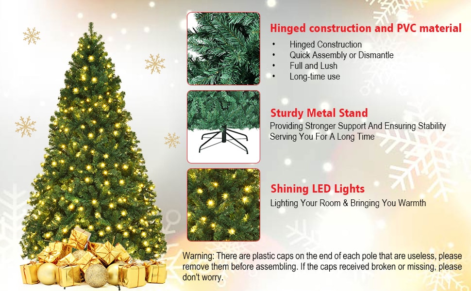 8FT Pre-Lit Hinged Spruce PVC Artificial Christmas Tree with 430 LED Lights