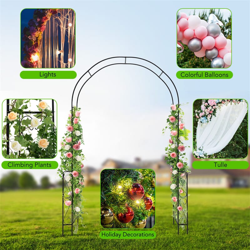7.9 FT Metal Garden Arch Pergola Arbor Wedding Archway Backdrop Stand for Various Climbing Plants Yard Lawn Decoration