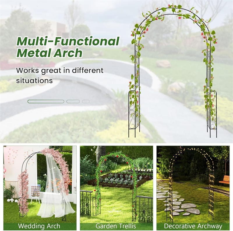 7.9 FT Metal Garden Arch Pergola Arbor Wedding Archway Backdrop Stand for Various Climbing Plants Yard Lawn Decoration