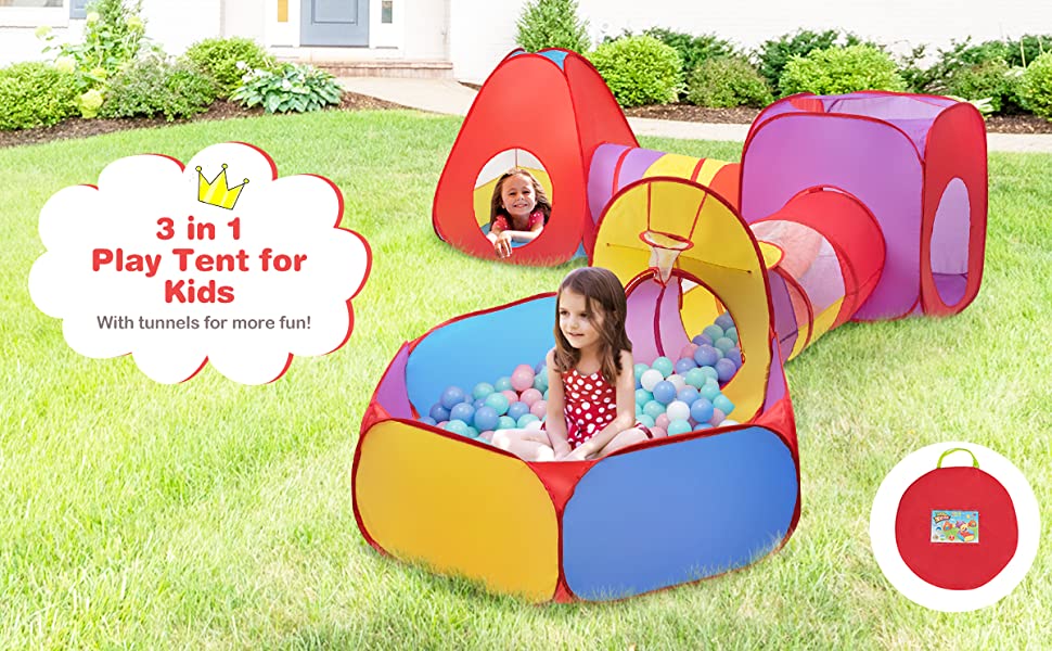 7-Piece Kids Pop Up Play Tent with Ball Pit & Crawl Tunnels