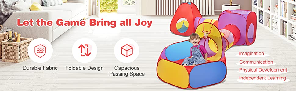 7-Piece Kids Pop Up Play Tent with Ball Pit & Crawl Tunnels