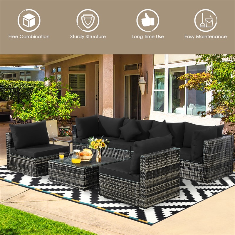 Eletriclife 7 Pcs Rattan Sectional Sofa Set with Cushions & Coffee Table