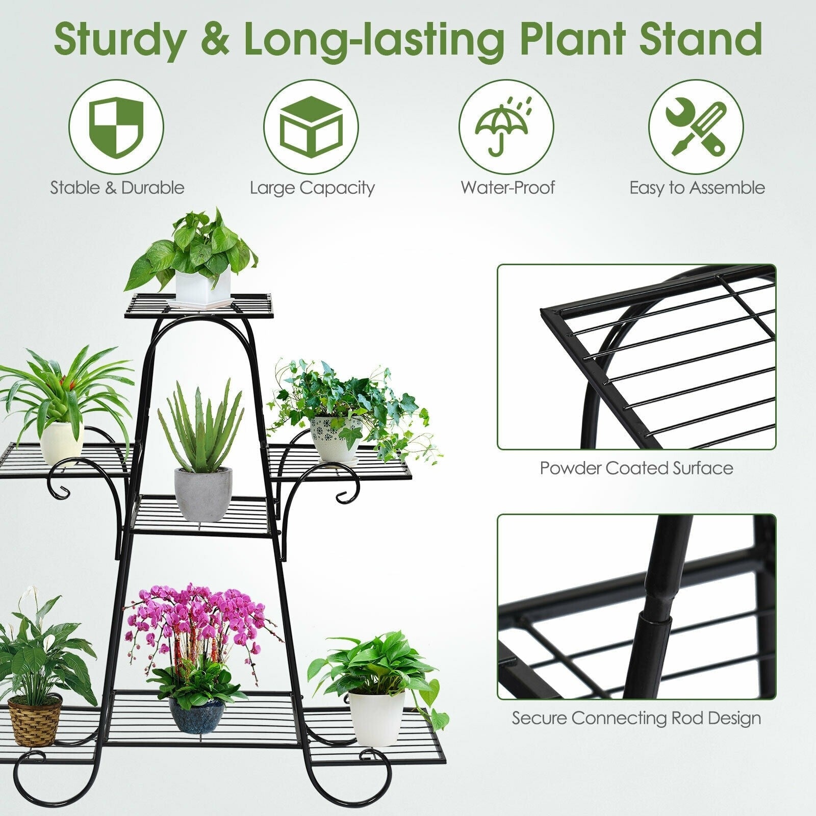 7 Tier Outdoor Metal Plant Stand Multilayer Flower Pots Holder