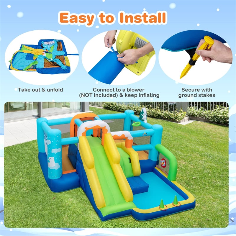 7-in-1 Kids Inflatable Bounce House Bouncy Castle Ice Cream Theme  Multi-play Jumping House with Slide, Large Ball Pit & Pitching Game