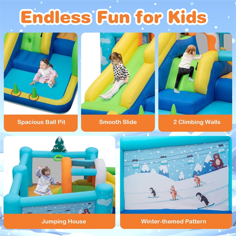 7-in-1 Kids Inflatable Bounce House Bouncy Castle Ice Cream Theme  Multi-play Jumping House with Slide, Large Ball Pit & Pitching Game