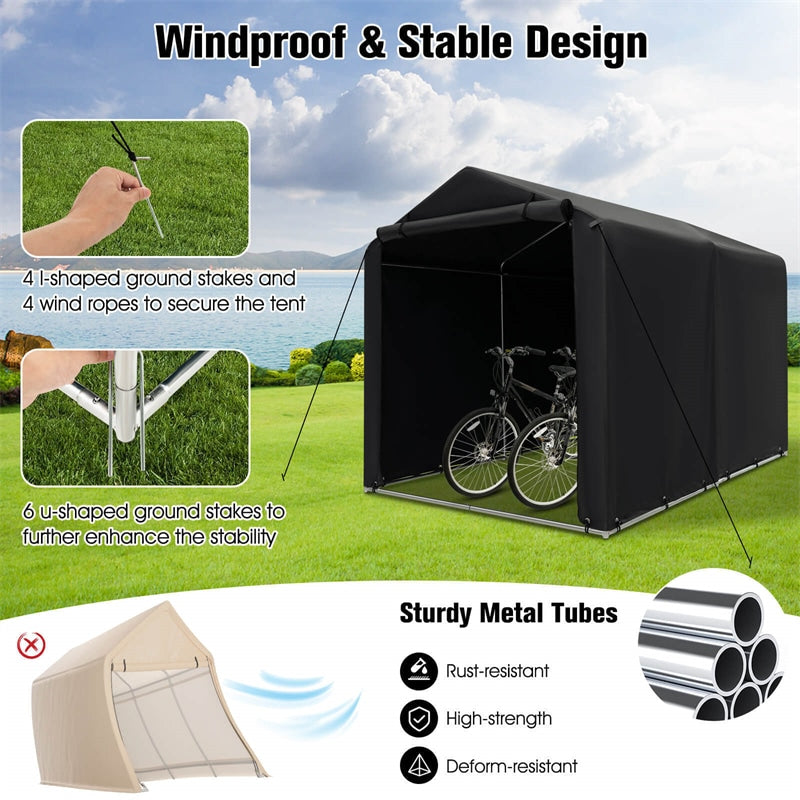 7 x 5.2' Heavy Duty Storage Shelter Waterproof Outdoor Bike Storage Tent Portable Garden Shed with Roll-up Zipper Door