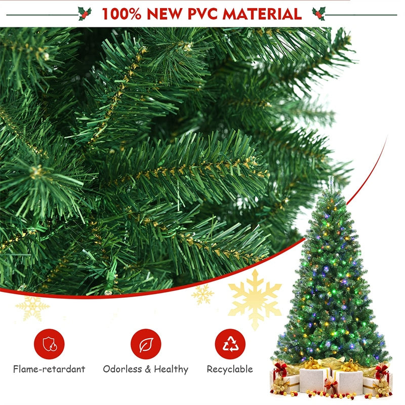 Pre-lit Hinged Artificial Christmas Tree with 9 Lighting Modes Color Changing LED Lights & Remote Control